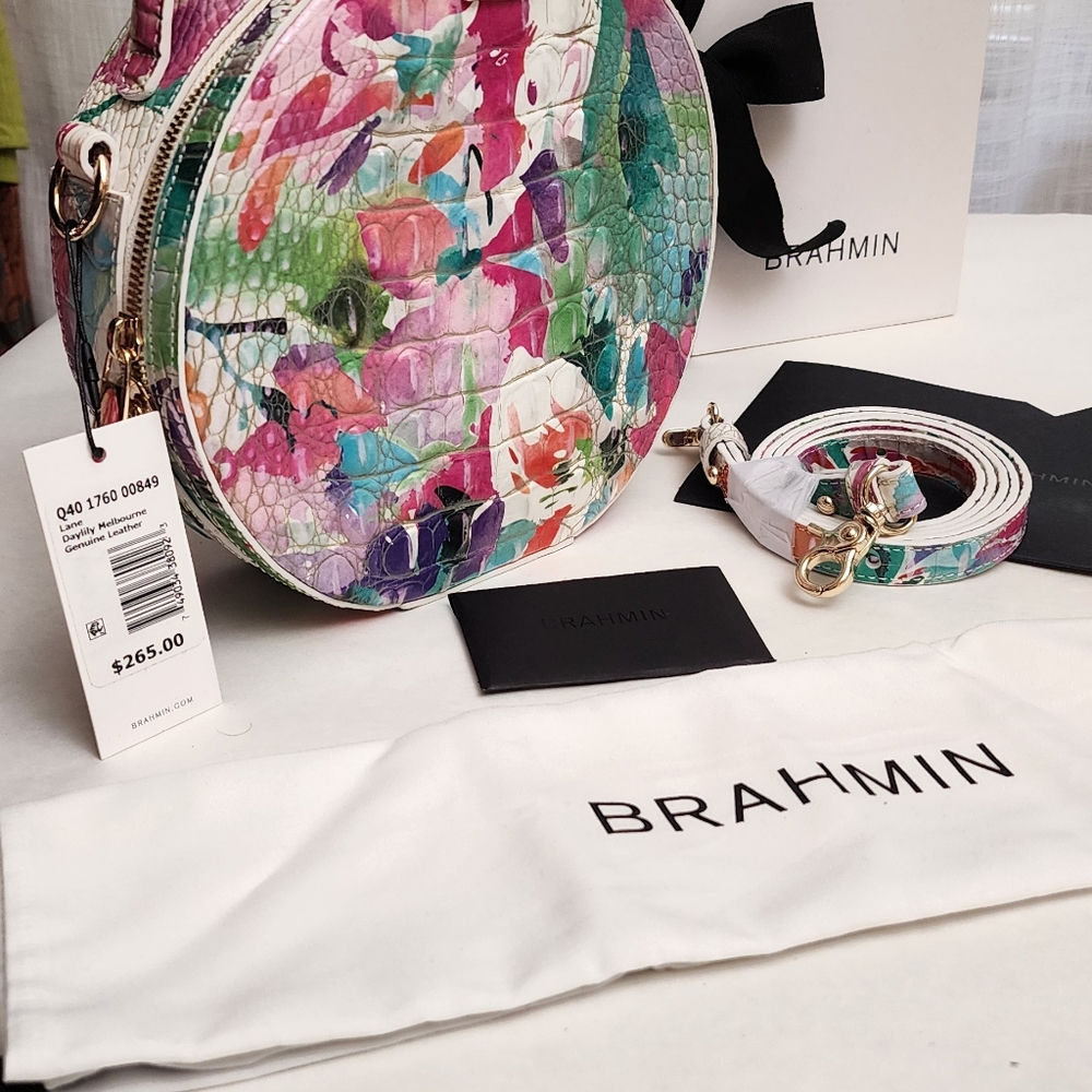 Brahmin Red and Pink Crossbody Bag with Artistic Print - Picture 5 of 9